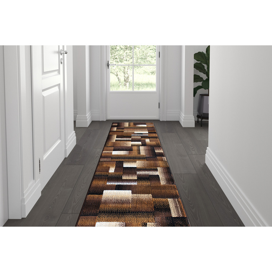 BLNK Elio Collection Olefin Color Blocked Area Rug with Jute Backing - Chocolate, 2'W x 7'L