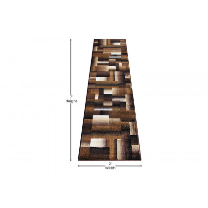 BLNK Elio Collection Olefin Color Blocked Area Rug with Jute Backing - Chocolate, 2'W x 7'L