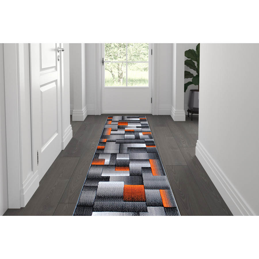 BLNK Elio Collection Olefin Color Blocked Area Rug with Jute Backing - Orange, 2'W x 7'L
