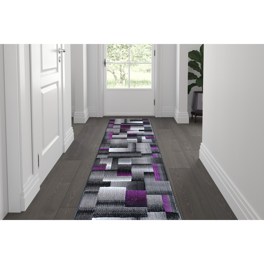 BLNK Elio Collection Olefin Color Blocked Area Rug with Jute Backing - Purple, 2'W x 7'L