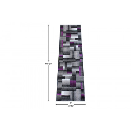 BLNK Elio Collection Olefin Color Blocked Area Rug with Jute Backing - Purple, 2'W x 7'L