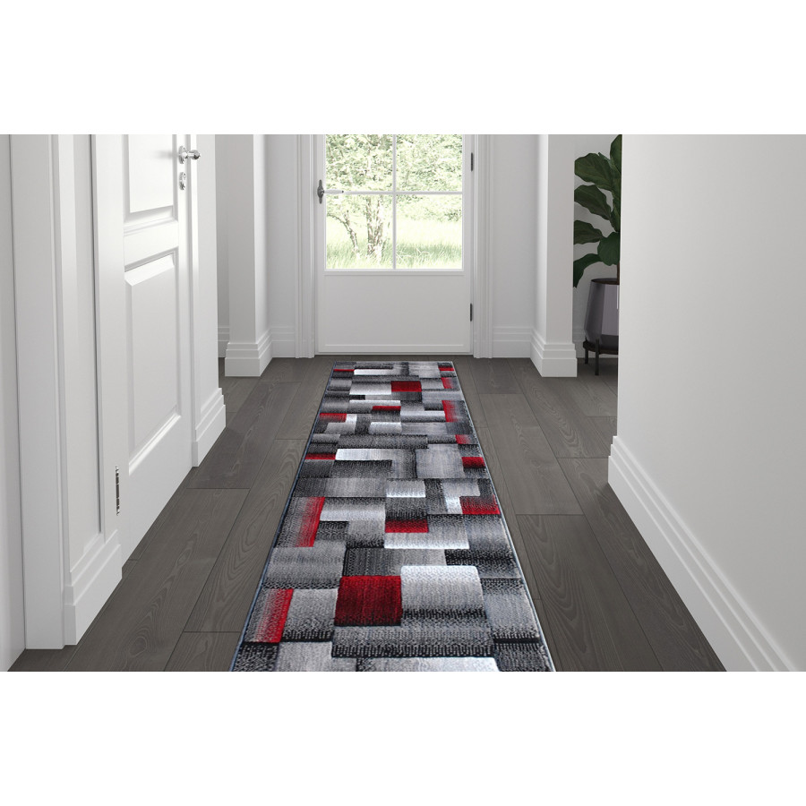 BLNK Elio Collection Olefin Color Blocked Area Rug with Jute Backing - Red, 2'W x 7'L