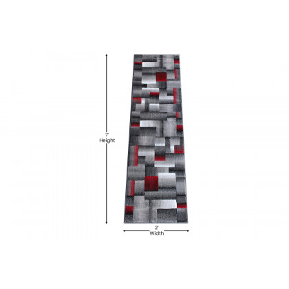 BLNK Elio Collection Olefin Color Blocked Area Rug with Jute Backing - Red, 2'W x 7'L