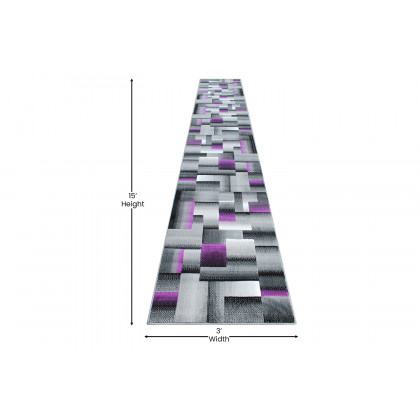 BLNK Elio Collection Olefin Color Blocked Area Rug with Jute Backing - Purple, 3'W x 16'L