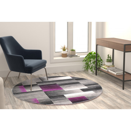 BLNK - Elio Collection Round Olefin Color Blocked Area Rug with Jute Backing