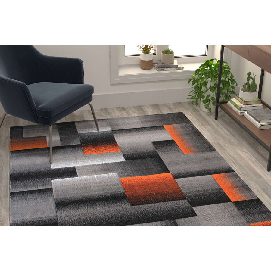 BLNK Elio Collection Olefin Color Blocked Area Rug with Jute Backing - Orange, 5'W x 7'L