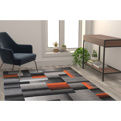 BLNK Elio Collection Olefin Color Blocked Area Rug with Jute Backing - Orange, 5'W x 7'L