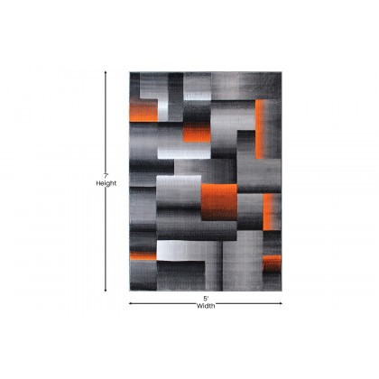 BLNK Elio Collection Olefin Color Blocked Area Rug with Jute Backing - Orange, 5'W x 7'L