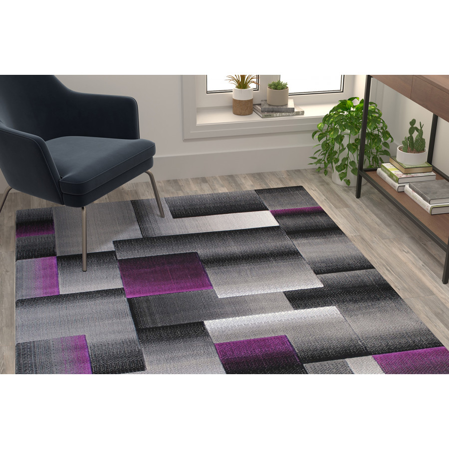 BLNK Elio Collection Olefin Color Blocked Area Rug with Jute Backing - Purple, 5'W x 7'L