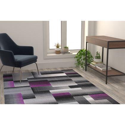 BLNK Elio Collection Olefin Color Blocked Area Rug with Jute Backing - Purple, 5'W x 7'L