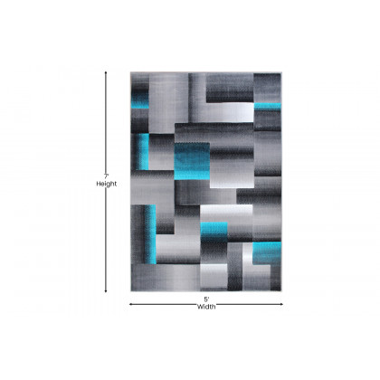 BLNK Elio Collection Olefin Color Blocked Area Rug with Jute Backing - Turquoise, 5'W x 7'L