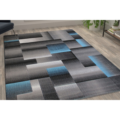 BLNK - Elio Collection Olefin Color Blocked Area Rug with Jute Backing