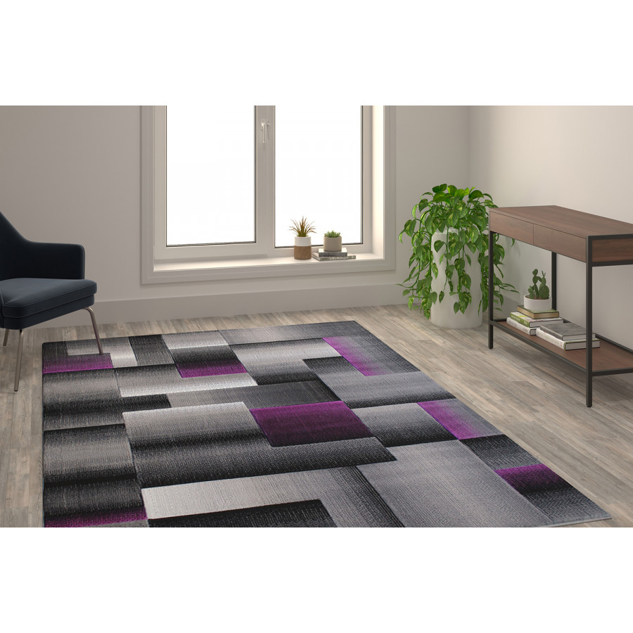 BLNK Elio Collection Olefin Color Blocked Area Rug with Jute Backing - Purple, 6'W x 9'L