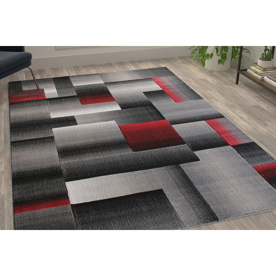 BLNK Elio Collection Olefin Color Blocked Area Rug with Jute Backing - Red, 6'W x 9'L