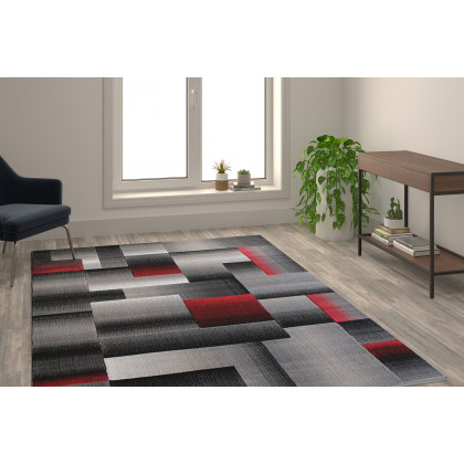 BLNK Elio Collection Olefin Color Blocked Area Rug with Jute Backing - Red, 6'W x 9'L