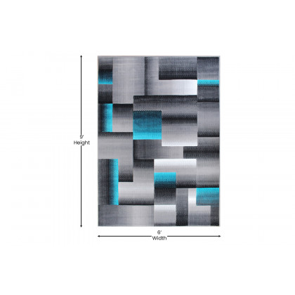 BLNK Elio Collection Olefin Color Blocked Area Rug with Jute Backing - Turquoise, 6'W x 9'L