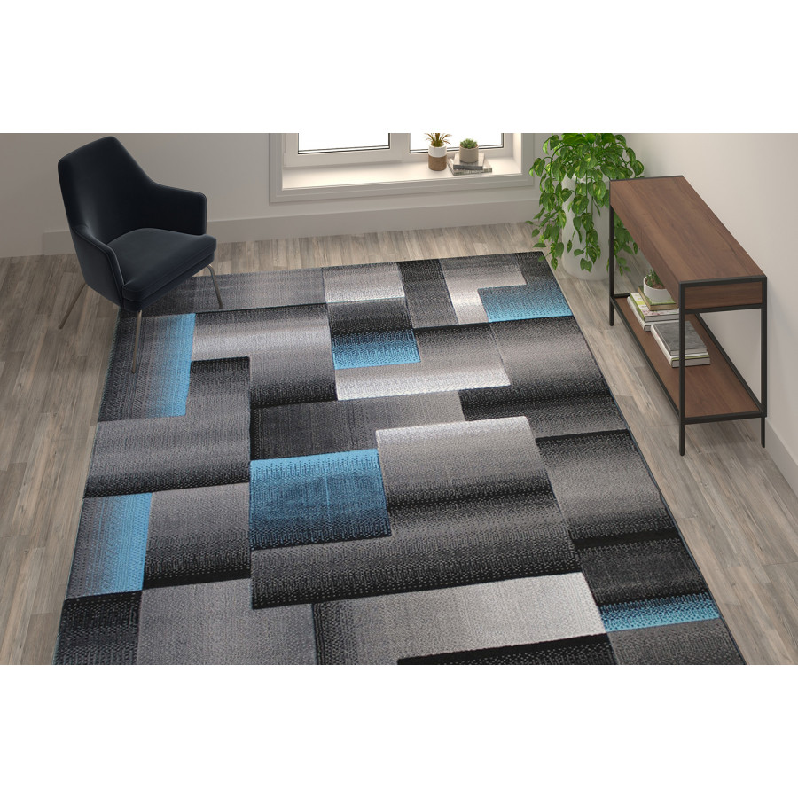 BLNK Elio Collection Olefin Color Blocked Area Rug with Jute Backing - Blue, 8'W x 10'L