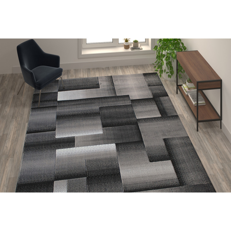 BLNK Elio Collection Olefin Color Blocked Area Rug with Jute Backing - Gray, 8'W x 10'L