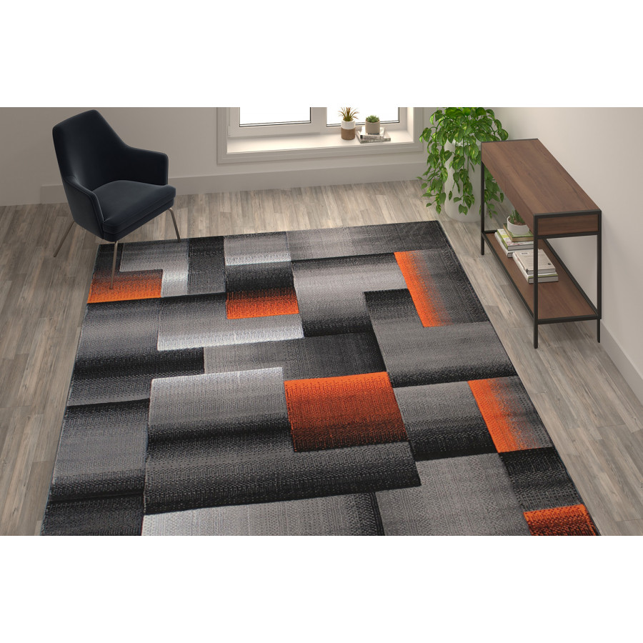 BLNK Elio Collection Olefin Color Blocked Area Rug with Jute Backing - Orange, 8'W x 10'L