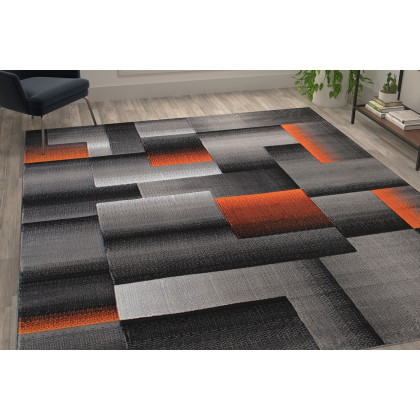 BLNK Elio Collection Olefin Color Blocked Area Rug with Jute Backing - Orange, 8'W x 10'L