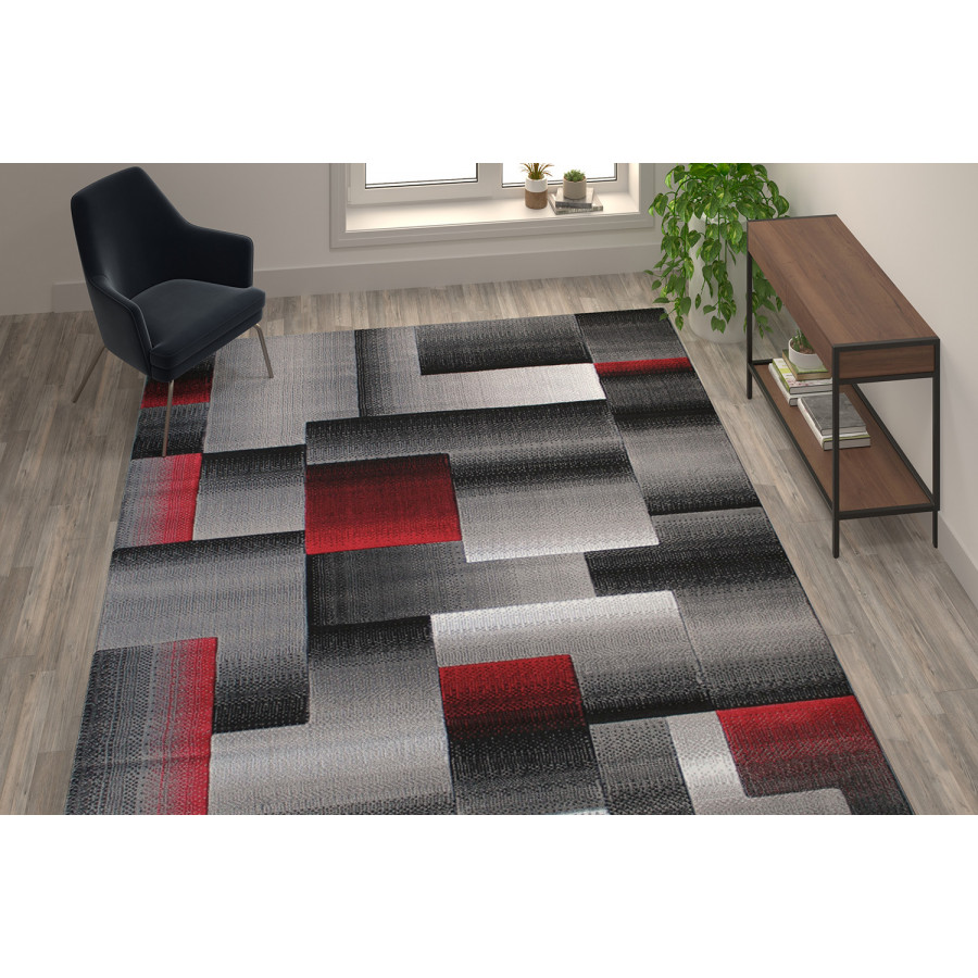 BLNK Elio Collection Olefin Color Blocked Area Rug with Jute Backing - Red, 8'W x 10'L