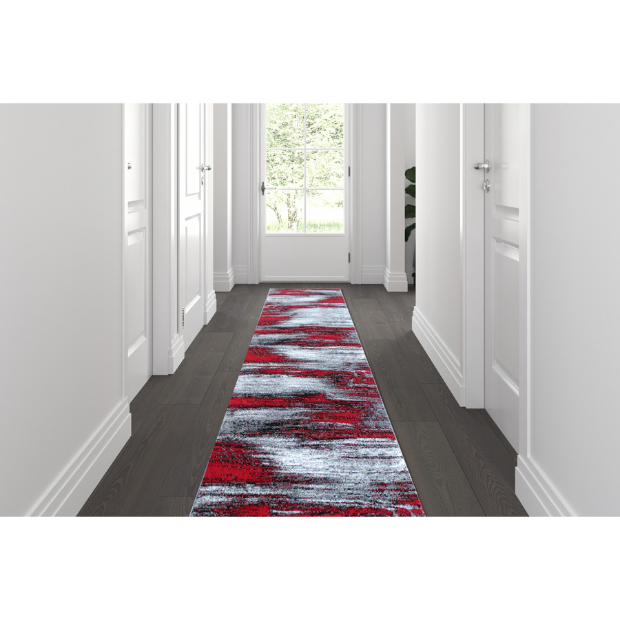 BLNK Rylan Collection Abstract Olefin Area Rug with Jute Backing - Red, 2'W x 10'L