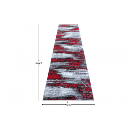 BLNK Rylan Collection Abstract Olefin Area Rug with Jute Backing - Red, 2'W x 10'L