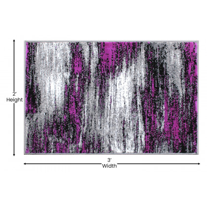BLNK Rylan Collection Abstract Olefin Scraped Area Rug with Jute Backing - Purple, 2'W x 3'L