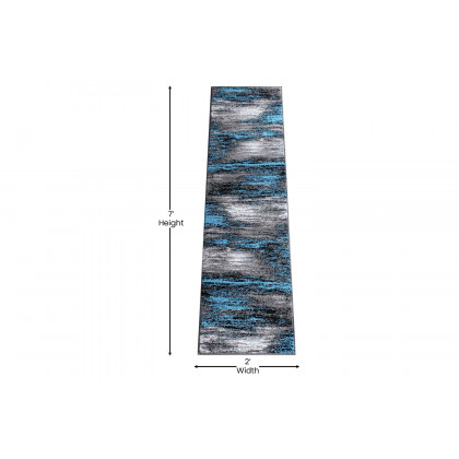 BLNK Rylan Collection Abstract Olefin Area Rug with Jute Backing - Blue, 2'W x 7'L