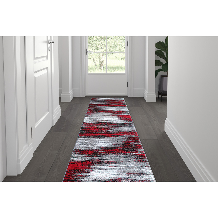 BLNK Rylan Collection Abstract Olefin Area Rug with Jute Backing - Orange, 2'W x 7'L