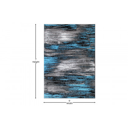 BLNK Rylan Collection Olefin Scraped Design Area Rug with Jute Backing - Blue, 5'W x 7'L