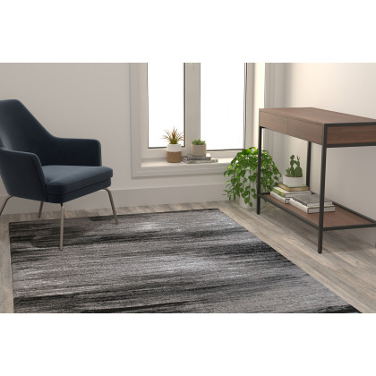 BLNK Rylan Collection Olefin Scraped Design Area Rug with Jute Backing - Gray, 5'W x 7'L