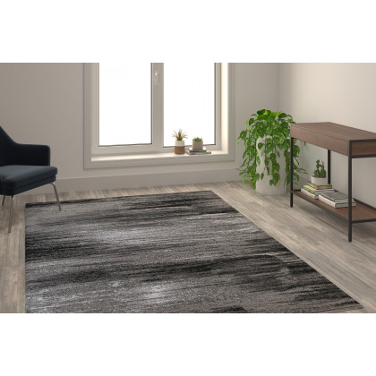 BLNK Rylan Collection Olefin Scraped Design Area Rug with Jute Backing - Gray, 6'W x 9'L