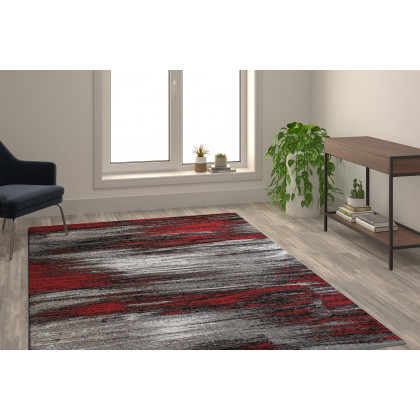 BLNK Rylan Collection Olefin Scraped Design Area Rug with Jute Backing - Red, 6'W x 9'L