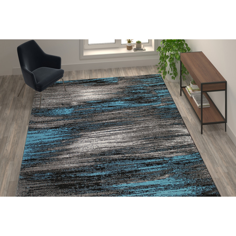 BLNK Rylan Collection Olefin Scraped Design Area Rug with Jute Backing - Blue, 8'W x 10'L