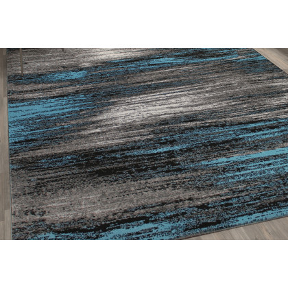BLNK Rylan Collection Olefin Scraped Design Area Rug with Jute Backing - Blue, 8'W x 10'L