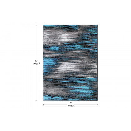 BLNK Rylan Collection Olefin Scraped Design Area Rug with Jute Backing - Blue, 8'W x 10'L