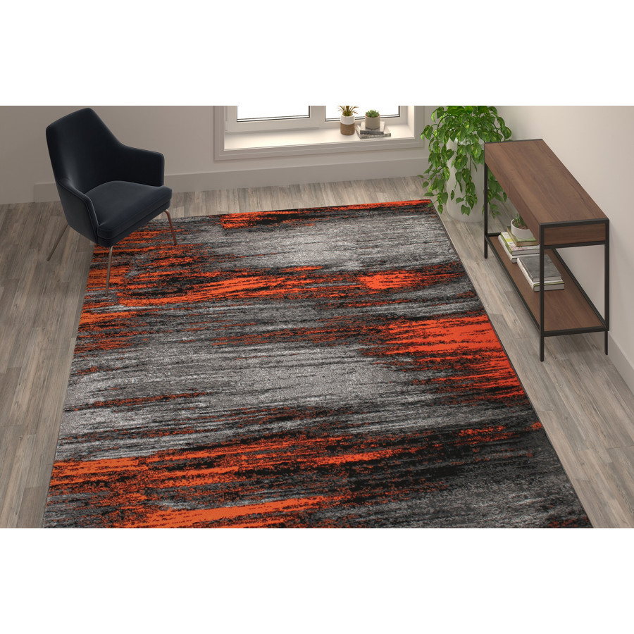 BLNK Rylan Collection Olefin Scraped Design Area Rug with Jute Backing - Orange, 8'W x 10'L