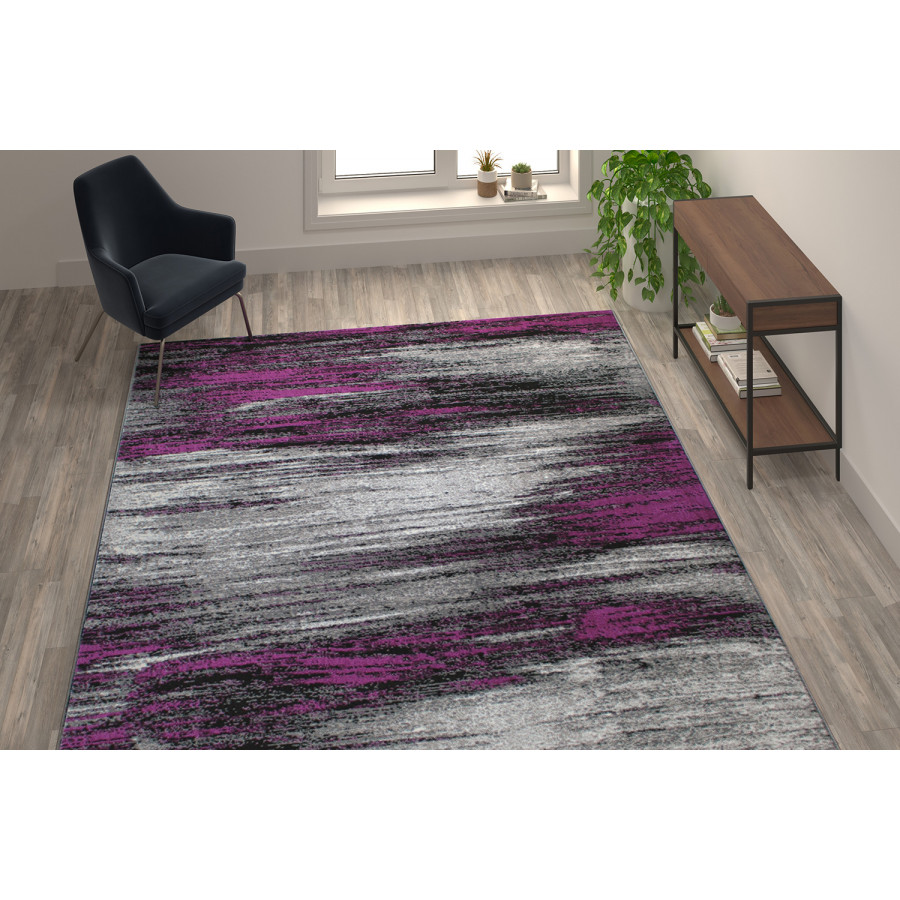 BLNK Rylan Collection Olefin Scraped Design Area Rug with Jute Backing - Purple, 8'W x 10'L