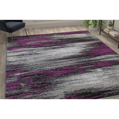 BLNK Rylan Collection Olefin Scraped Design Area Rug with Jute Backing - Purple, 8'W x 10'L