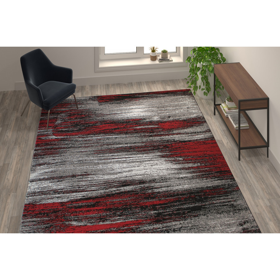 BLNK Rylan Collection Olefin Scraped Design Area Rug with Jute Backing - Red, 8'W x 10'L