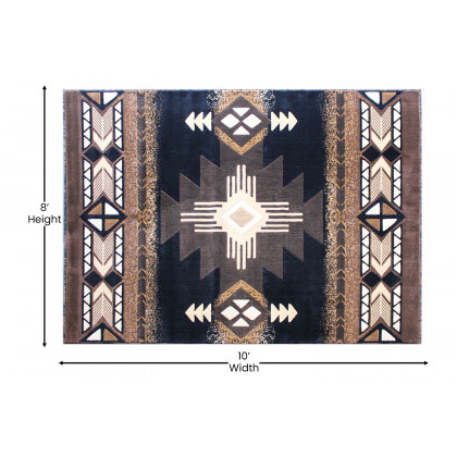 BLNK Mohave Collection Southwestern Style Olefin Traditional Area Rug with Jute Backing - Black, 8'W x 10'L