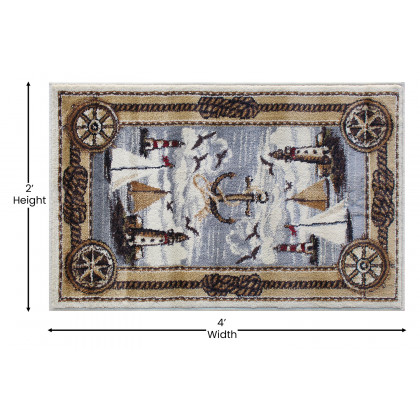 BLNK - Edmund Collection Nautical Themed Area Rug with Jute Backing