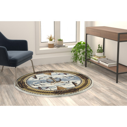 BLNK - Edmund Collection Round Nautical Themed Area Rug with Jute Backing