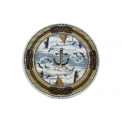 BLNK - Edmund Collection Round Nautical Themed Area Rug with Jute Backing