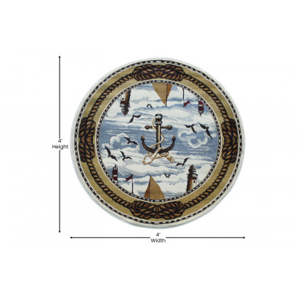 BLNK - Edmund Collection Round Nautical Themed Area Rug with Jute Backing