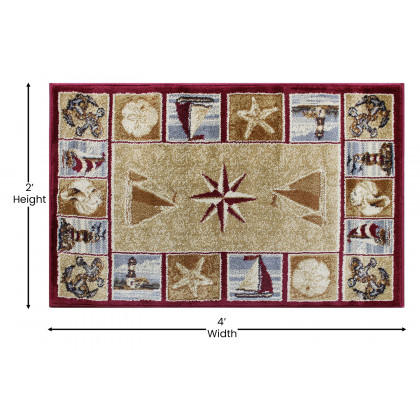 BLNK Inis Collection Nautical Area Rug with Jute Backing - Beige, 2'W x 3'L