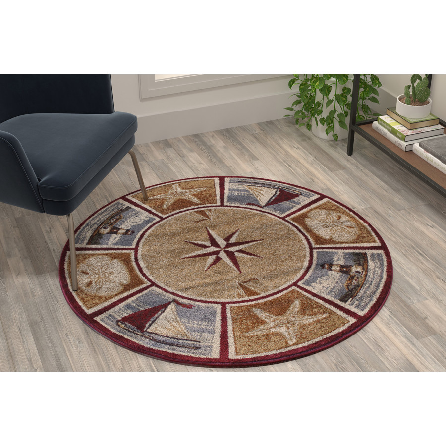 BLNK - Inis Collection Round Nautical Area Rug with Jute Backing