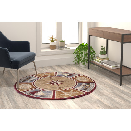 BLNK - Inis Collection Round Nautical Area Rug with Jute Backing