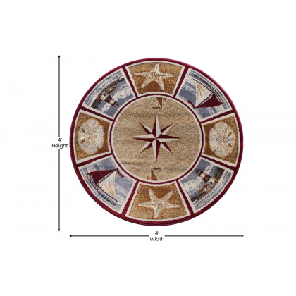 BLNK - Inis Collection Round Nautical Area Rug with Jute Backing